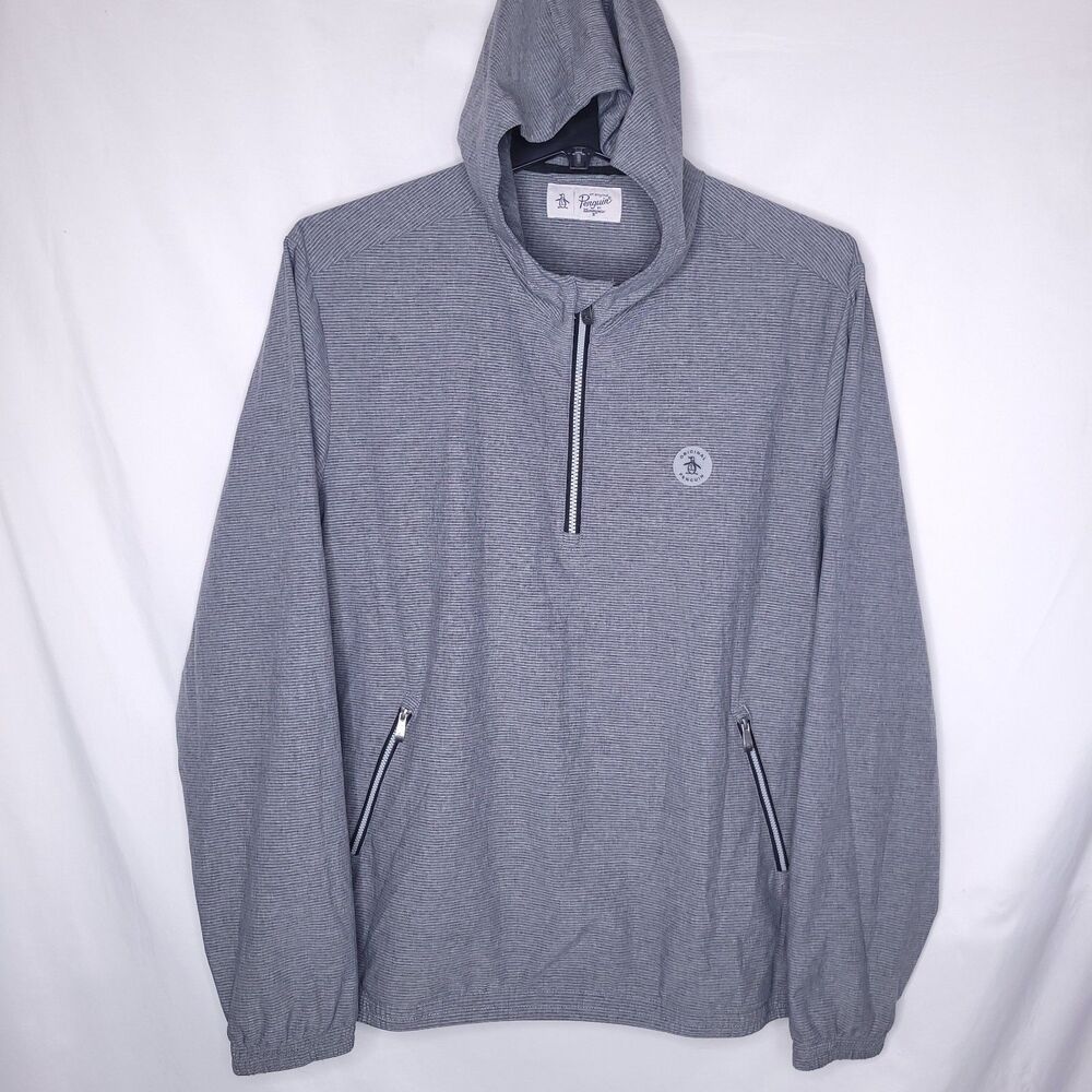 Penguin Jacket Mens XL Gray Hooded Fine Line Windshirt